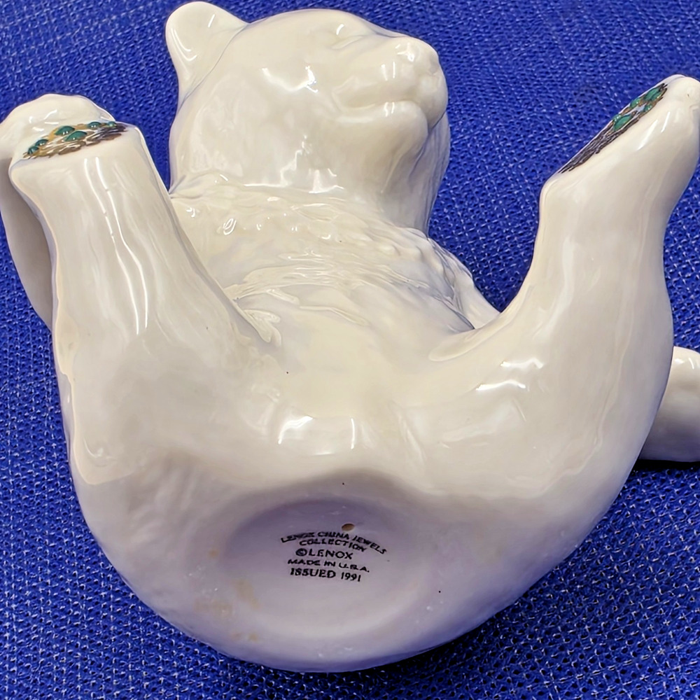 Vintage 1991 Lenox China Jewels Collection Sitting Bear 4” Tall Gold Paws - Picture 8 of 14